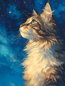 凝视的猫星空中一只猫的凝视插画