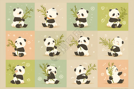 吃完了表情吃竹子的熊猫插画