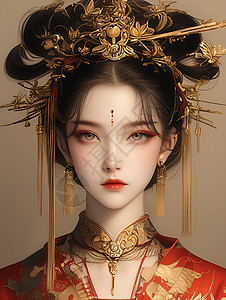 古代装饰素材古代美丽少女插画