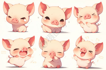 难过哭泣表情包可爱小猪多样的表情插画