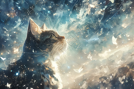 猫咪凝望星空图片