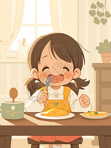 小女孩大口吃饭吃饭的小女孩插画