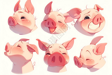 拌猪耳粉嫩的小猪插画