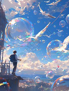 透明彩色气泡空中的泡泡插画