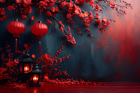 红灯笼喜庆节日的氛围装饰插画