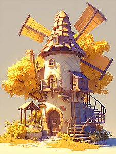 童话里的风车背景图片