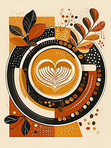 碟子矢量碟子里的心形咖啡插画