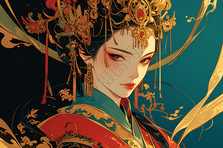 古代发饰中国古代美女彩绘海报插画