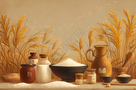 各种米农耕传统与文化插画