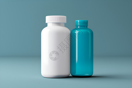 破瓶子蓝色和白色两个药瓶背景