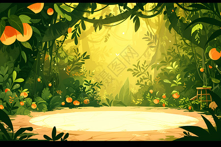 孔洞童话森林中的神奇舞台插画