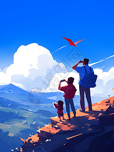 旅行收纳包家庭的旅游插画