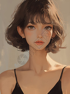 90后美女孤独而高雅的短发女人插画