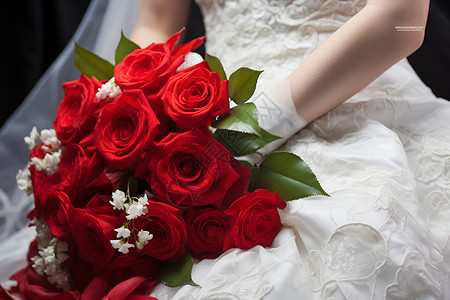 新娘手持红玫瑰花束图片