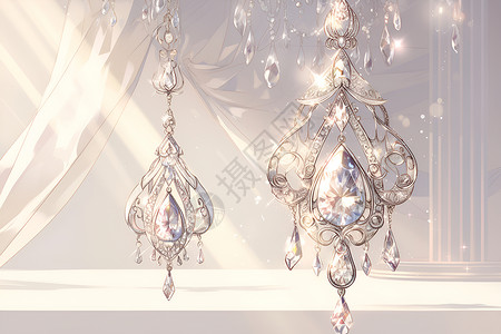 钻石装饰水晶吊灯华丽摇摆插画