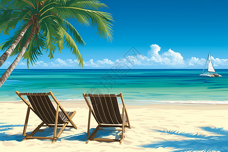 阳光沙滩上的双人椅插画