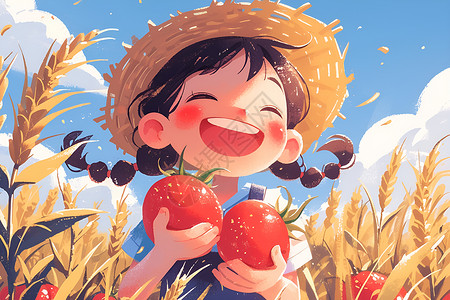 粮食农场快乐的农场女孩插画