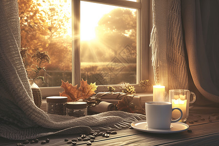 日光窗户温馨日光下的咖啡时刻插画