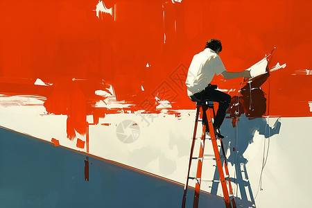 油漆粉刷粉刷墙壁的男子插画