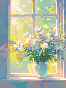 花瓶图片静谧的窗景插画
