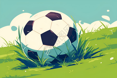 足球翻滚在绿草上背景图片