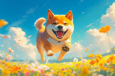 狗狗奔跑欢乐奔跑中的柴犬插画