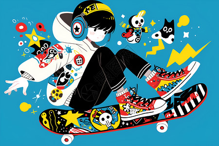 玩滑板的少年插画插画