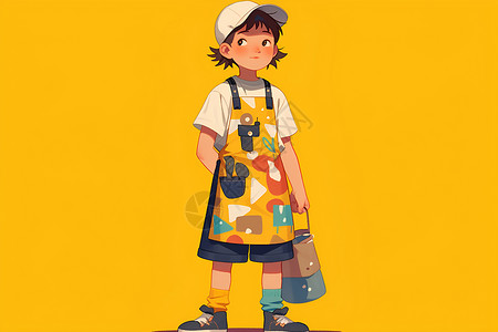 彩色卡通围裙穿着彩色围裙的孩子插画