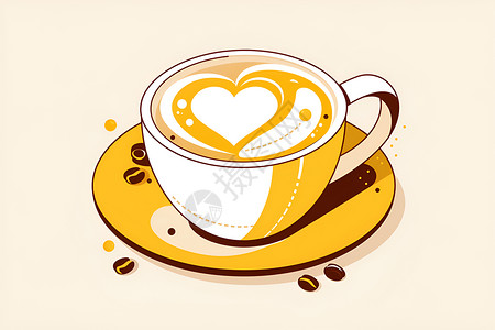 心形咖啡杯咖啡上的心形拉花插画