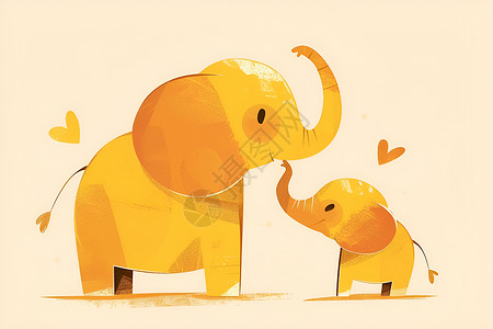 亲子花艺黄色的大象母子插画
