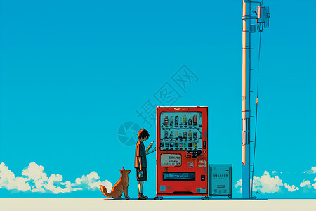 蓝天下的自动售货机高清图片