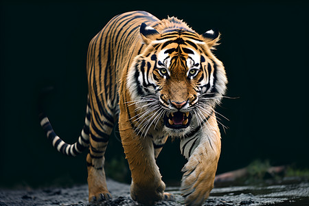 行走的老虎淡水哺乳动物高清图片