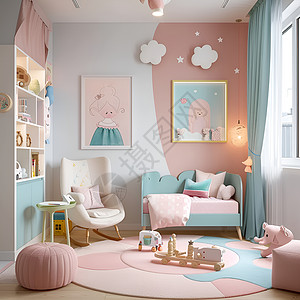 粉蓝色光影梦幻儿童房背景