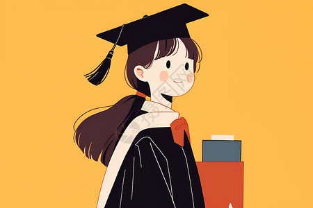 穿学士服的女生中国女生毕业礼服插画