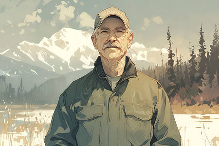 阿拉斯加海域阿拉斯加风景下的人物肖像插画