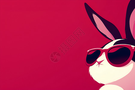 黑耳朵的兔子戴着墨镜高清图片