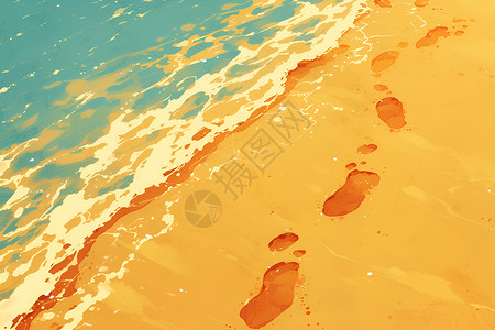 沙滩上的脚印插画