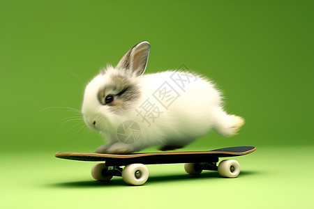 可爱活力美女拿滑板白色的兔子玩着滑板车插画