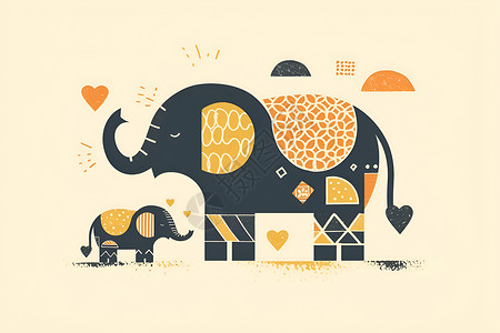母象与幼象的可爱卡通插图图片