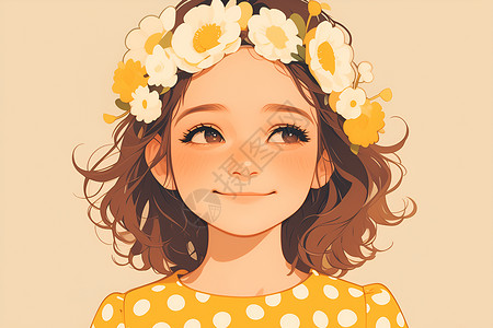 棕色裙子微笑的女孩插画