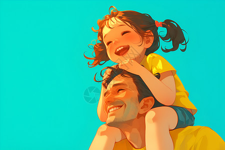 爸爸肩上女孩父亲肩上的快乐笑容插画