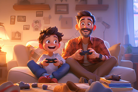 玩游戏背景父子共享游戏的快乐插画