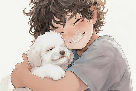 灰色衬衫快乐时光的男孩和狗插画