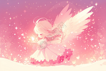 天使降临粉色的天使插画