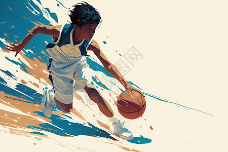 打篮球帅哥带球奔跑的男孩插画