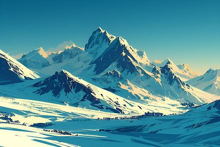 白雪皑的山峰白雪覆盖的山峰插画