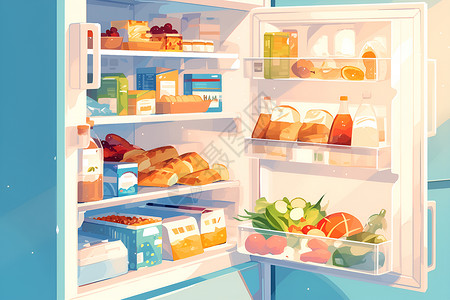 冷藏保存冰箱里的食物插画