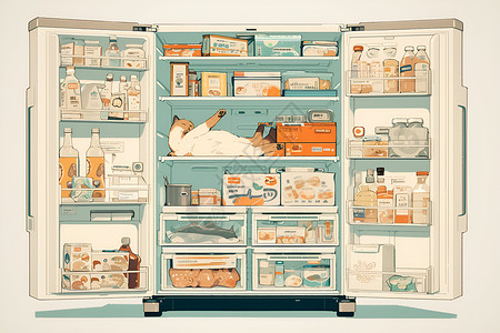 冰箱里的食物冰箱里摆放的食物插画