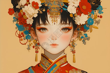 唐代汉服花儿簪饰下的唐代小女孩插画