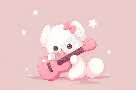 听吉他弹吉他的狗狗插画
